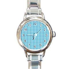 Oktoberfest Bavarian Blue And White Large Gingham Check Round Italian Charm Watch by PodArtist