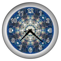 Painted Blue Mandala Flower On Canvas Wall Clock (silver) by pepitasart