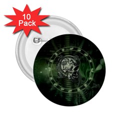 Awesome Creepy Mechanical Skull 2 25  Buttons (10 Pack)  by FantasyWorld7