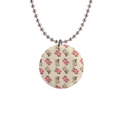 Retro Dog Floral Pattern Ecru Button Necklaces