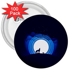 Month Full Moon Wolf Night 3  Buttons (100 Pack)  by Nexatart