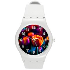 Red Tulips Round Plastic Sport Watch (m) by FunnyCow