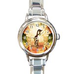 Cute Giraffe Mum With Funny Giraffe Baby Round Italian Charm Watch Front