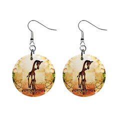 Cute Giraffe Mum With Funny Giraffe Baby Mini Button Earrings by FantasyWorld7