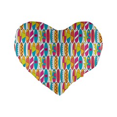 Rainbow Colored Waikiki Surfboards  Standard 16  Premium Flano Heart Shape Cushions by PodArtist