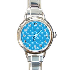 Oktoberfest Bavarian October Beer Festival Motifs In Bavarian Blue Round Italian Charm Watch by PodArtist