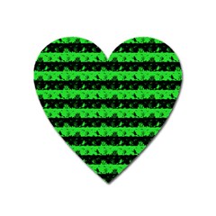 Monster Green And Black Halloween Nightmare Stripes  Heart Magnet by PodArtist