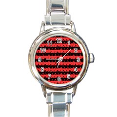 Donated Kidney Pink And Black Halloween Nightmare Stripes  Round Italian Charm Watch by PodArtist