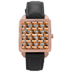 Witches, Monsters And Ghosts Halloween Orange And Black Patchwork Quilt Squares Rose Gold Leather Watch  by PodArtist