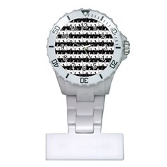 Black And White Halloween Nightmare Stripes Plastic Nurses Watch by PodArtist