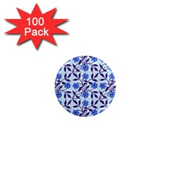 Blue Dot Floral 1  Mini Magnets (100 Pack)  by snowwhitegirl