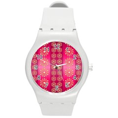 Background Pattern Pink Wallpaper Round Plastic Sport Watch (m) by Sapixe