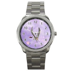 Cute Little Pegasus With Butterflies Sport Metal Watch