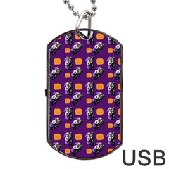 Halloween Skeleton Pumpkin Pattern Purple Dog Tag Usb Flash (two Sides) by snowwhitegirl