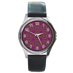 Modern Asian Ornate Pattern Round Metal Watch by dflcprints