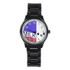 Kawaii Milk Stainless Steel Round Watch by snowwhitegirl