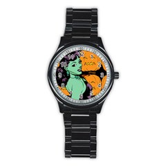 Zombie Retro Girl Black Stainless Steel Round Watch by snowwhitegirl