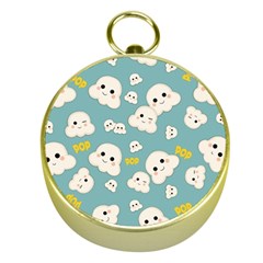 Cute Kawaii Popcorn Pattern Gold Compasses by Valentinaart