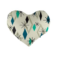 Atomic Era Diamonds (turquoise) Standard 16  Premium Heart Shape Cushions by KayCordingly