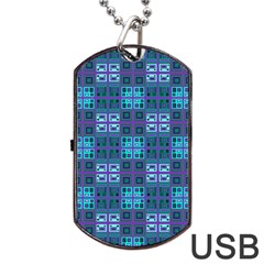 Mod Purple Green Turquoise Square Pattern Dog Tag Usb Flash (two Sides) by BrightVibesDesign