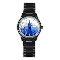 Skyline Skyscraper Abstract Points Stainless Steel Round Watch