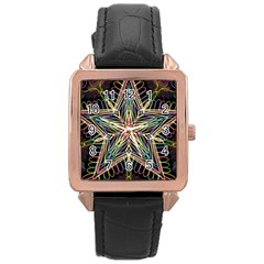 Star Mandala Pattern Design Doodle Rose Gold Leather Watch 