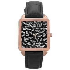 Vintage Halloween Bat Pattern Rose Gold Leather Watch 