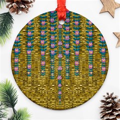 Gold Jungle And Paradise Liana Flowers Ornament (round) by pepitasart