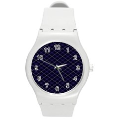 Blue Plaid  Round Plastic Sport Watch (m)