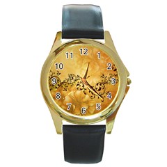 Wonderful Vintage Design With Floral Elements Round Gold Metal Watch