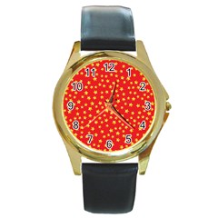 Pattern Stars Multi Color Round Gold Metal Watch by Sapixe