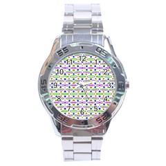 Retro Blue Purple Green Olive Dot Pattern Stainless Steel Analogue Watch by BrightVibesDesign