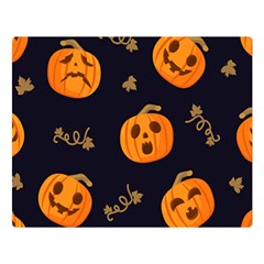 Funny Scary Black Orange Halloween Pumpkins Pattern Double Sided Flano Blanket (large)  by HalloweenParty