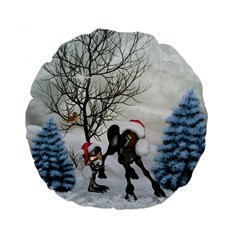 Christmas, Cute Bird With Horse Standard 15  Premium Flano Round Cushions by FantasyWorld7