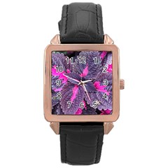 Beefsteak Plant Perilla Frutescens Rose Gold Leather Watch 