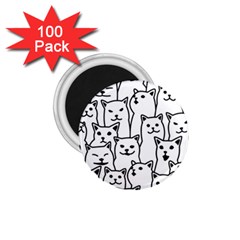 Funny Cat Pattern Organic Style Minimalist On White Background 1 75  Magnets (100 Pack) 