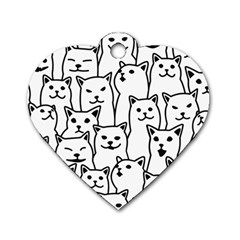 Funny Cat Pattern Organic Style Minimalist On White Background Dog Tag Heart (two Sides) by genx