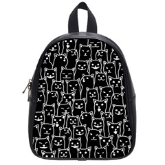 Funny Cat Pattern Organic Style Minimalist On Black Background School Bag (small)