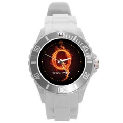 Qanon Letter Q Fire Effect Wwgowga Wwg1wga Round Plastic Sport Watch (l) by snek