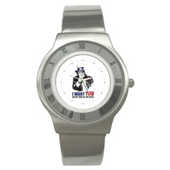 Build The Wall Funny Donald Trump Maga Stainless Steel Watch by snek