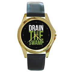 Drain The Swamp Maga Green And Gray Round Gold Metal Watch by snek