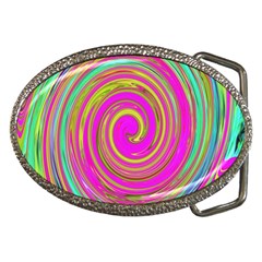 Groovy Abstract Pink, Turquoise And Yellow Swirl Belt Buckles by myrubiogarden