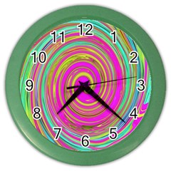 Groovy Abstract Pink, Turquoise And Yellow Swirl Color Wall Clock by myrubiogarden