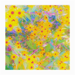 Pretty Yellow And Red Flowers With Turquoise Medium Glasses Cloth (2-side) by myrubiogarden