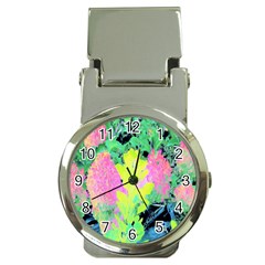 Fluorescent Yellow Smoke Tree With Pink Hydrangea Money Clip Watches by myrubiogarden