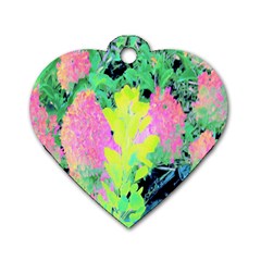 Fluorescent Yellow Smoke Tree With Pink Hydrangea Dog Tag Heart (one Side) by myrubiogarden