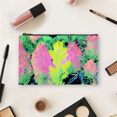 Fluorescent Yellow Smoke Tree With Pink Hydrangea Cosmetic Bag (medium) by myrubiogarden