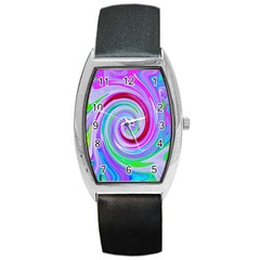 Groovy Abstract Red Swirl On Purple And Pink Barrel Style Metal Watch by myrubiogarden