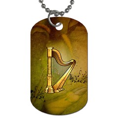 Wonderful Golden Harp On Vintage Background Dog Tag (one Side) by FantasyWorld7