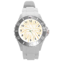 Yellow Firework Transparent Round Plastic Sport Watch (l) by Mariart